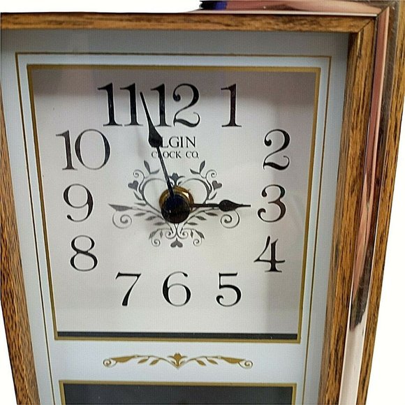 Vintage Elgin Wall Clock Quartz Battery Movement Dried Flowers Wood - Picture 2 of 5